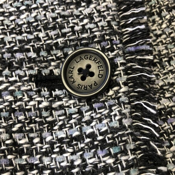 Karl Lagerfeld Paris Tweed Pattern Fringe Blazer - Picture 7 of 14